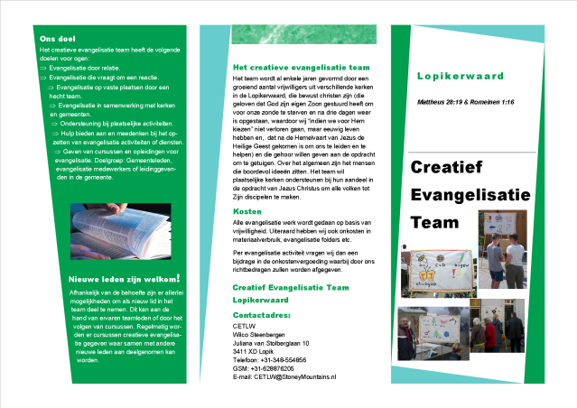 Folder Creatief Evangelisatie Team Lopikerwaard